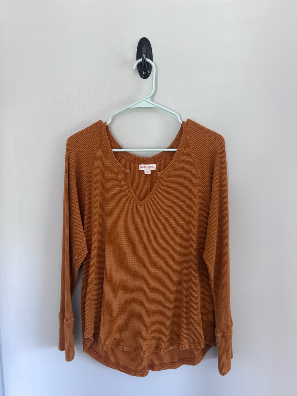 Knox Rose Waffle Knit Long Sleeve Top, Rust Orange, Size XL